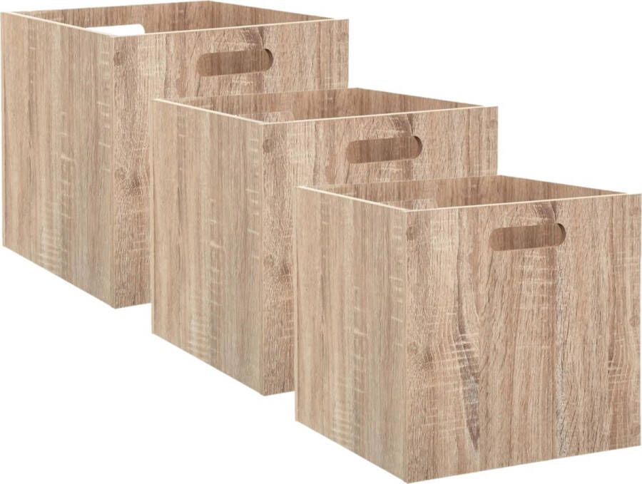 5five Set van 3x stuks opbergmand kastmand 29 liter bruin naturel van hout 31 x 31 x 31 cm Opbergboxen Vakkenkast manden