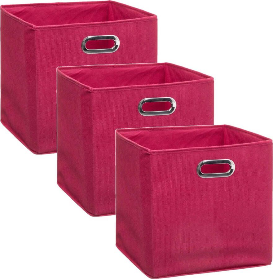 5five Set van 3x stuks opbergmand kastmand 29 liter framboos roze linnen 31 x 31 x 31 cm Opbergboxen Vakkenkast manden