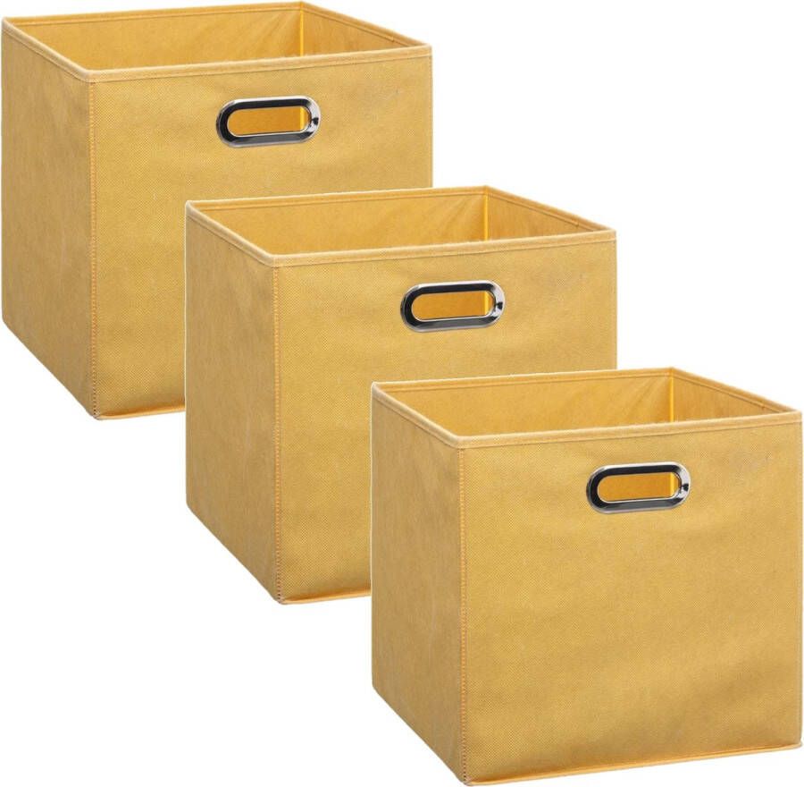 5five Set van 3x stuks opbergmand kastmand 29 liter geel linnen 31 x 31 x 31 cm Opbergboxen Vakkenkast manden