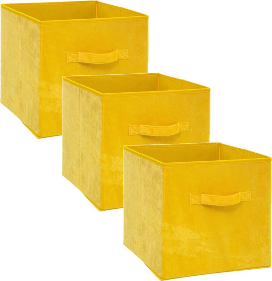 5five Set van 3x stuks opbergmand kastmand 29 liter geel polyester 31 x 31 x 31 cm Opbergboxen Vakkenkast manden