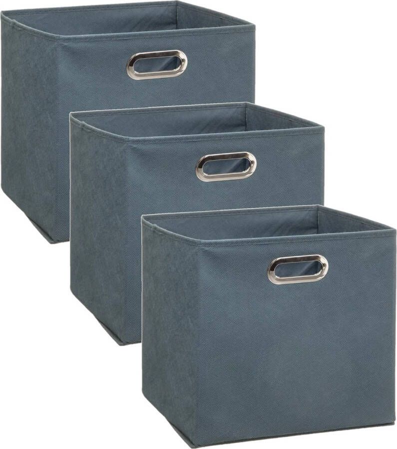 5five Set van 3x stuks opbergmand kastmand 29 liter grijsblauw linnen 31 x 31 x 31 cm Opbergboxen Vakkenkast manden