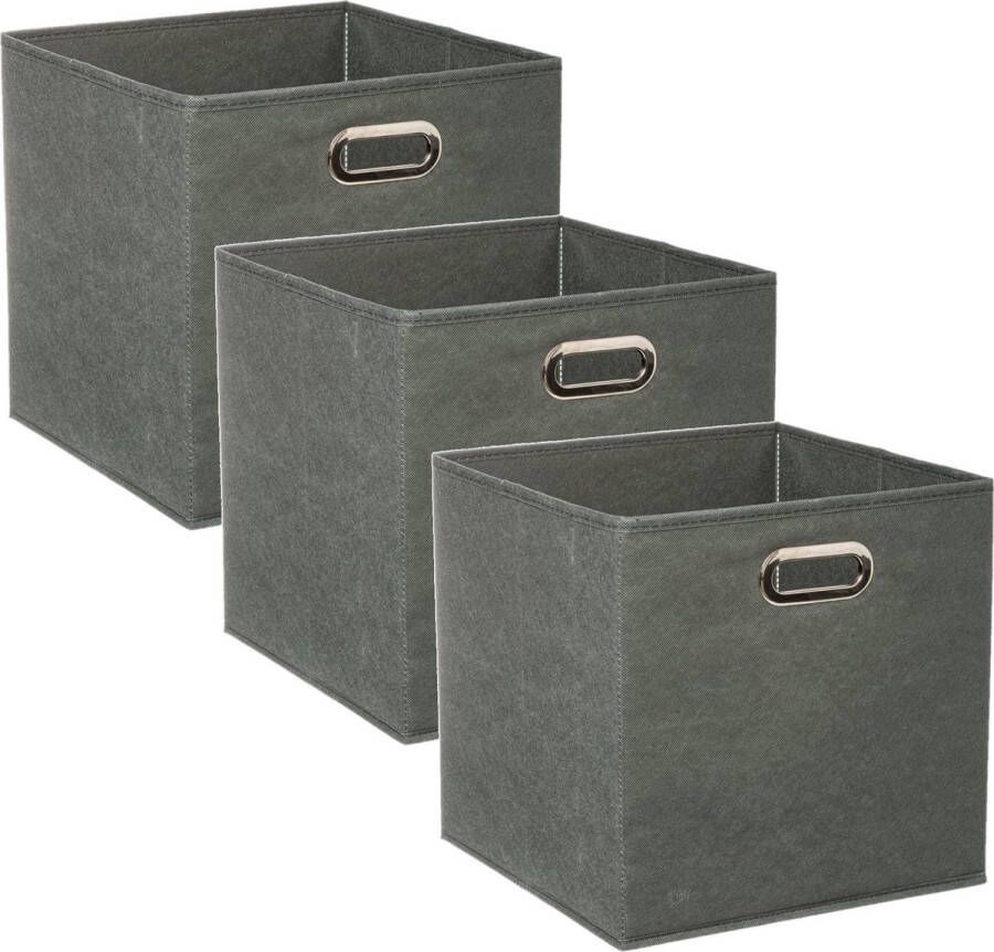 5five Set van 3x stuks opbergmand kastmand 29 liter grijsgroen linnen 31 x 31 x 31 cm Opbergboxen Vakkenkast manden