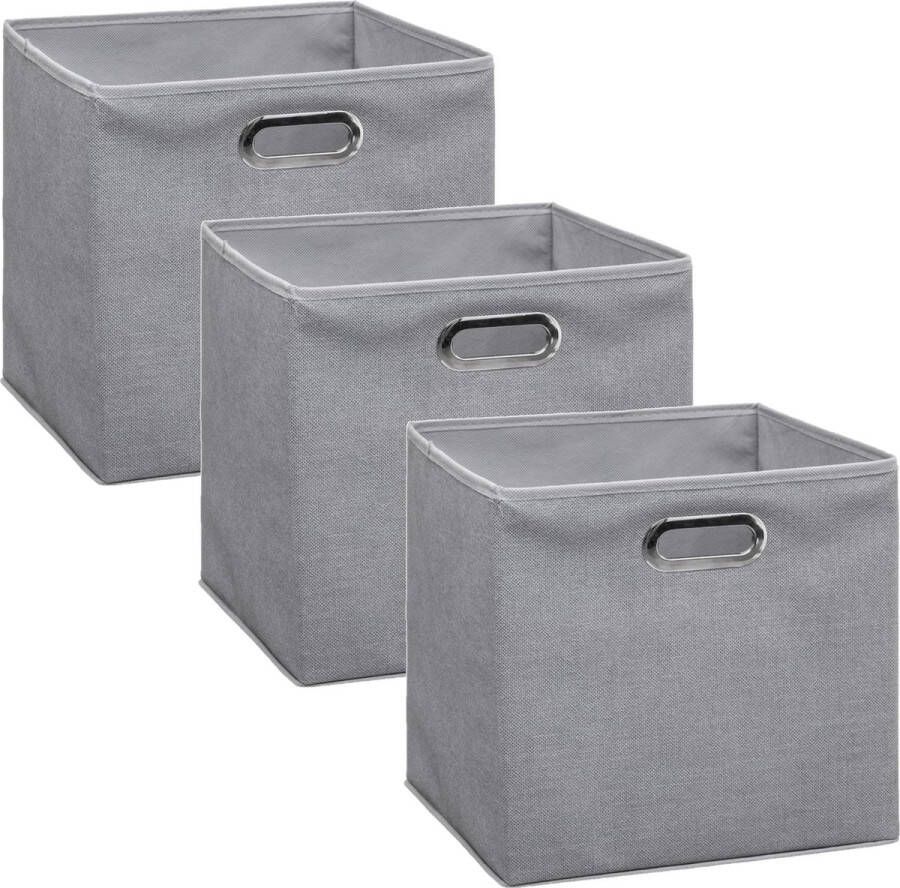 5five Set van 3x stuks opbergmand kastmand 29 liter lichtgrijs linnen 31 x 31 x 31 cm Opbergboxen Vakkenkast manden