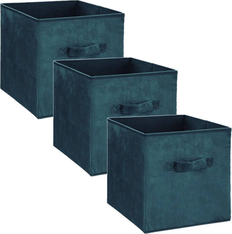 5five Set van 3x stuks opbergmand kastmand 29 liter petrol groen polyester 31 x 31 x 31 cm Opbergboxen Vakkenkast manden