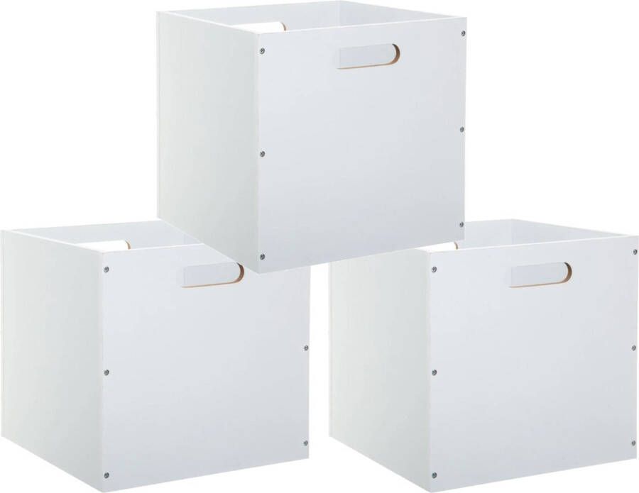5five Set van 3x stuks opbergmand kastmand 29 liter wit van hout 31 x 31 x 31 cm Opbergboxen Vakkenkast manden