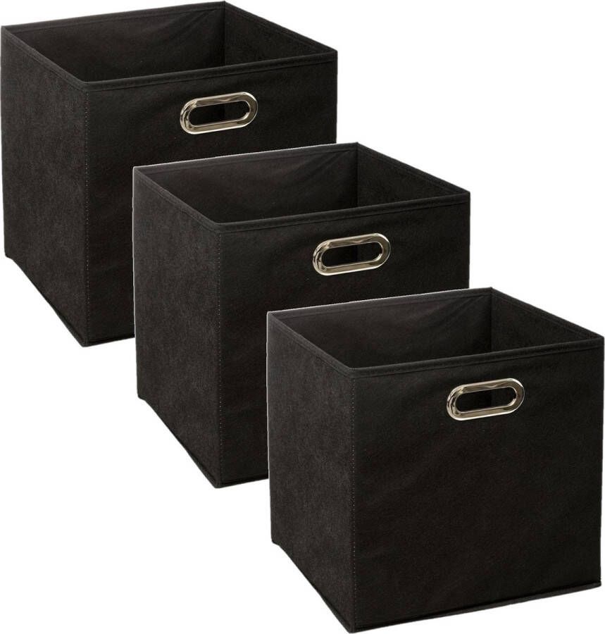 5five Set van 3x stuks opbergmand kastmand 29 liter zwart linnen 31 x 31 x 31 cm Opbergboxen Vakkenkast manden