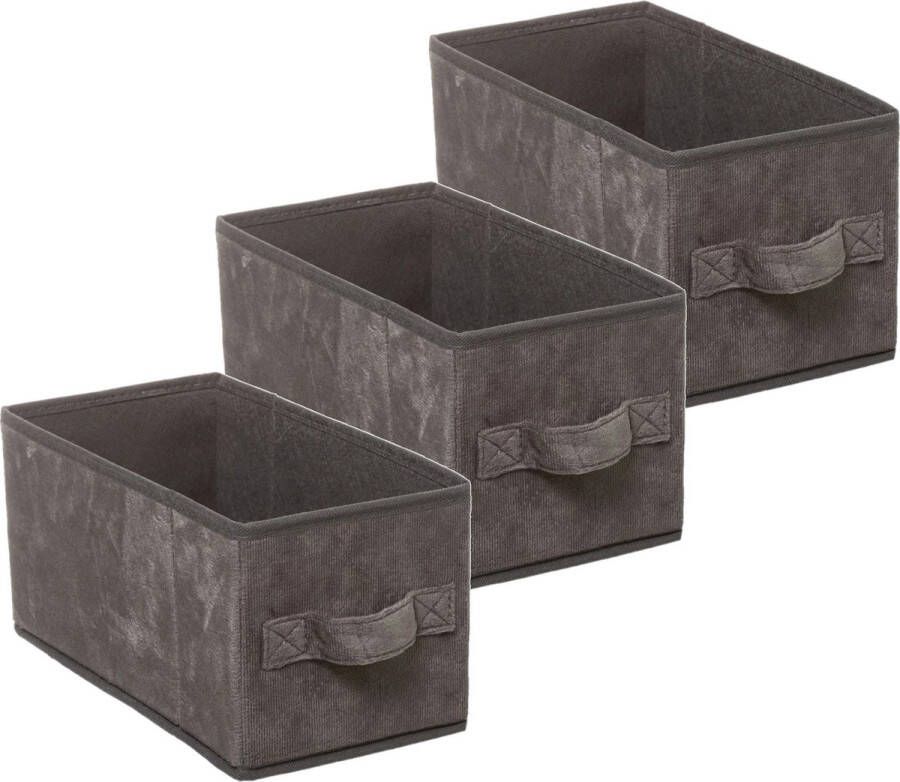 5five Set van 3x stuks opbergmand kastmand 7 liter donkergrijs polyester 31 x 15 x 15 cm Opbergboxen Vakkenkast manden