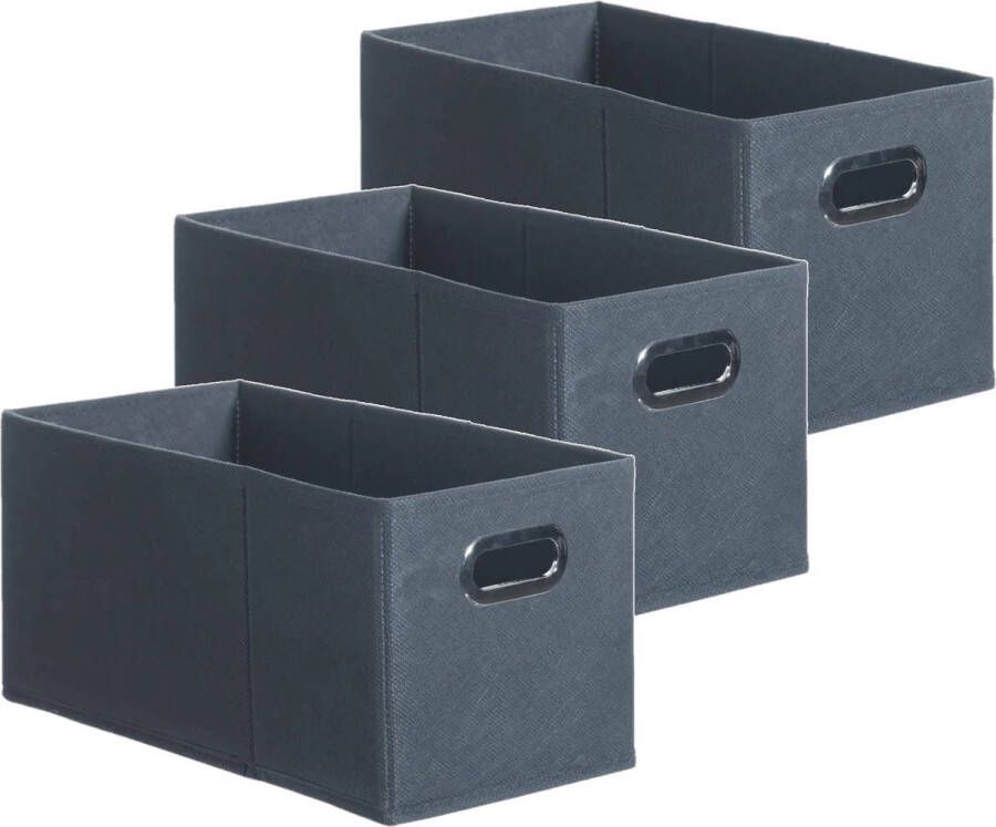 5five Set van 3x stuks opbergmand kastmand 7 liter grijsblauw linnen 31 x 15 x 15 cm Opbergboxen Vakkenkast manden