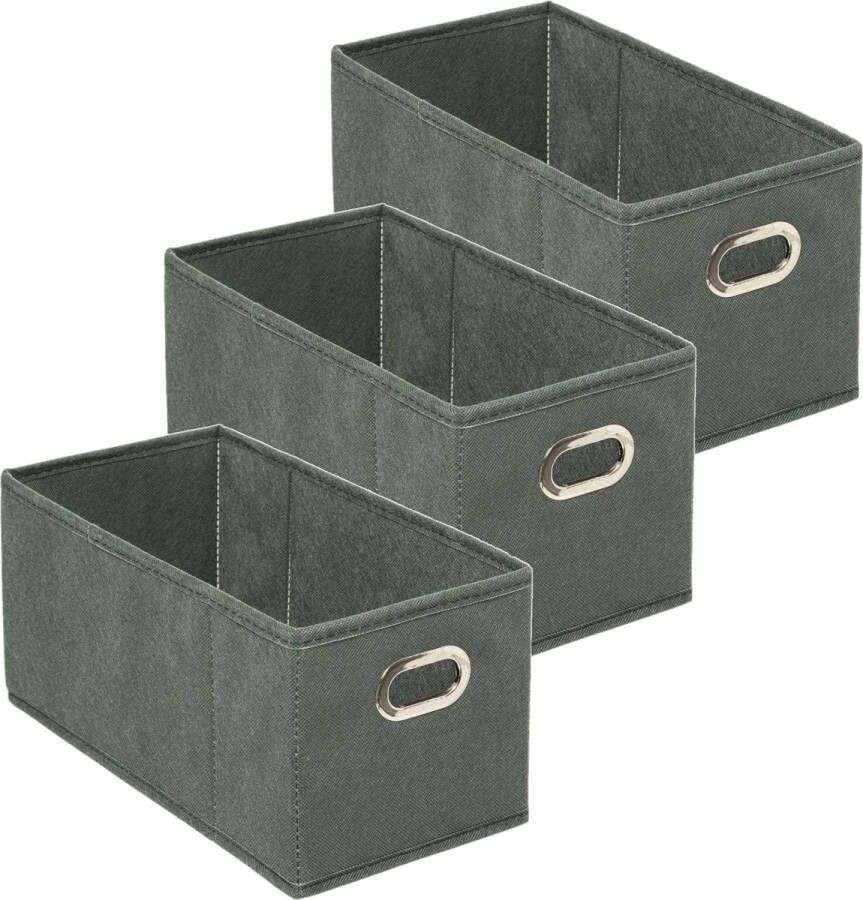 5five Set van 3x stuks opbergmand kastmand 7 liter grijsgroen linnen 31 x 15 x 15 cm Opbergboxen Vakkenkast manden