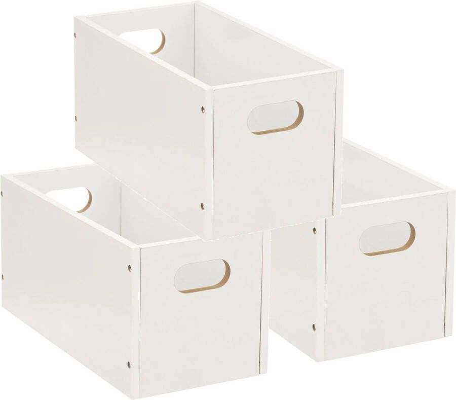 5five Set van 3x stuks opbergmand kastmand 7 liter wit van hout 31 x 15 x 15 cm Opbergboxen Vakkenkast manden