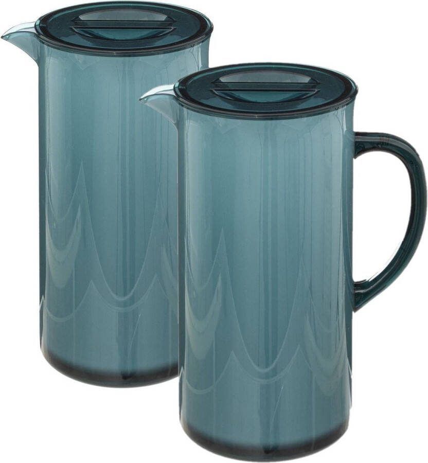5five Set van 3x stuks sapkan schenkkan karaffen met deksel 1950 ml blauw Formaat: 18 x 10 5 x 25 cm Materiaal: kunststof