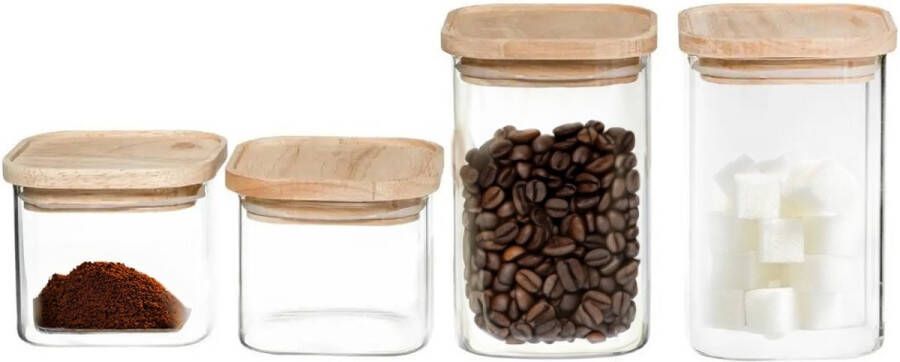 5five Set van 4 voorraadbussen voorraadpotten glas met houten deksel 500 ml 1000 ml Voorraadpotten met luchtdichte deksel