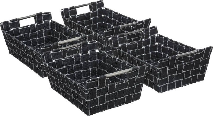 5five Set van 4x gevlochten opbergmanden rechthoek donker grijs 28 5 x 20 5 x 11 5 cm Kast- badkamer mandjes verschillende formaten