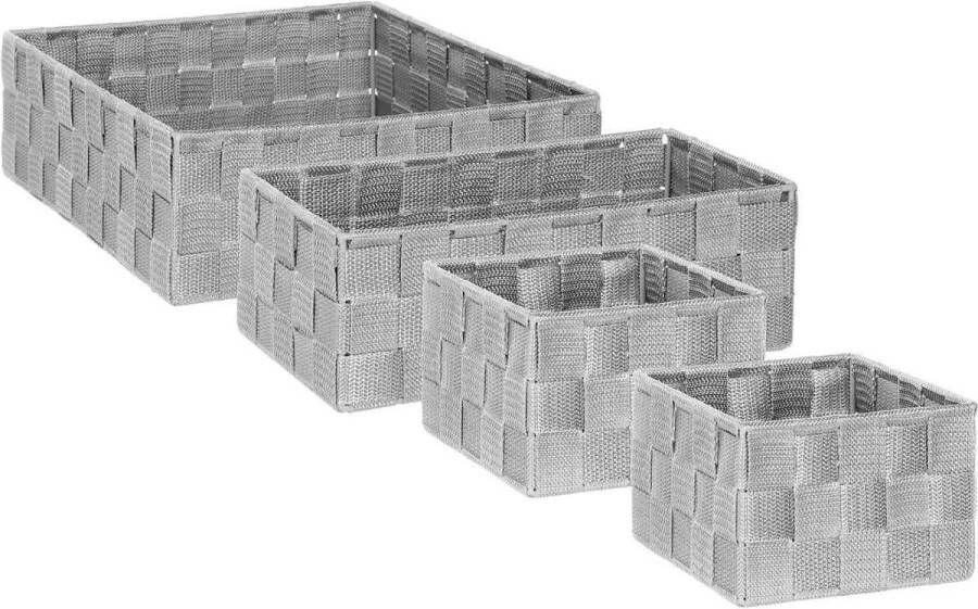 5five Set van 4x gevlochten opbergmanden vierkant grijs Kast badkamer mandjes verschillende formaten