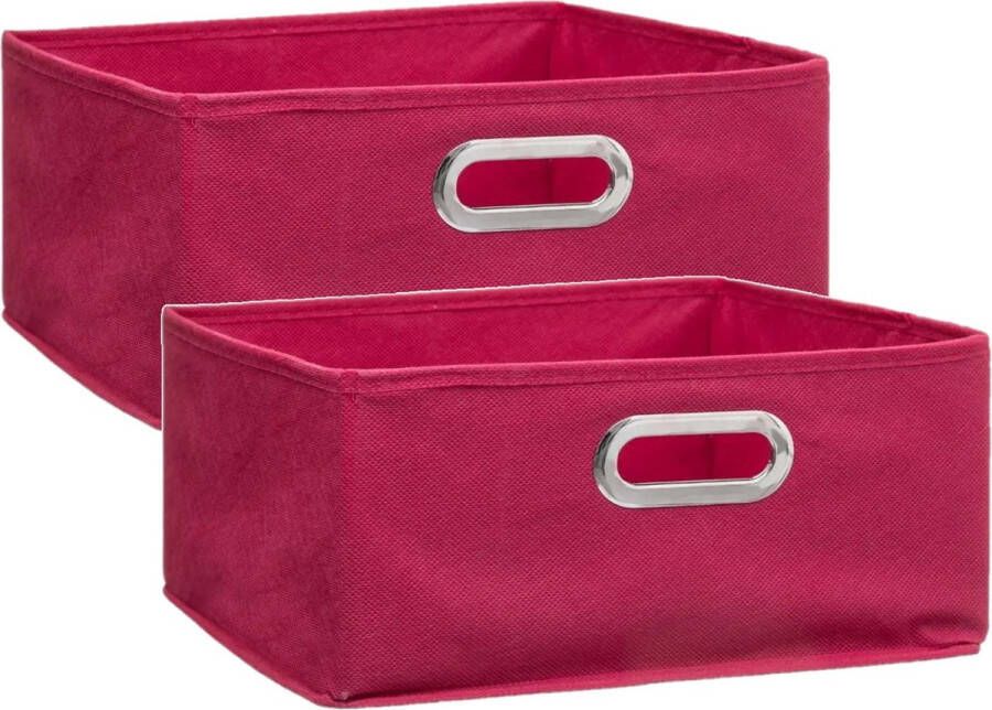 5five Set van 4x stuks opbergmand kastmand 14 liter framboos roze linnen 31 x 31 x 15 cm Opbergboxen Vakkenkast manden