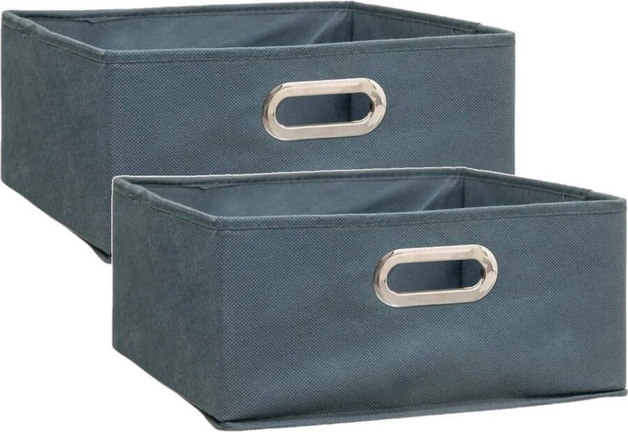 5five Set van 4x stuks opbergmand kastmand 14 liter grijsblauw linnen 31 x 31 x 15 cm Opbergboxen Vakkenkast manden