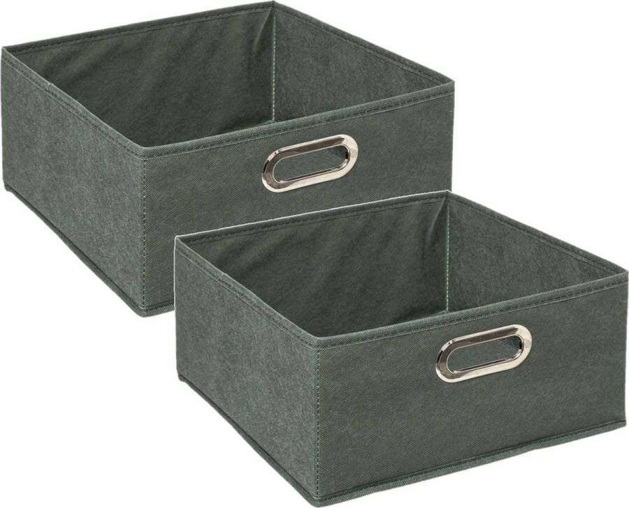5five Set van 4x stuks opbergmand kastmand 14 liter grijsgroen linnen 31 x 31 x 15 cm Opbergboxen Vakkenkast manden