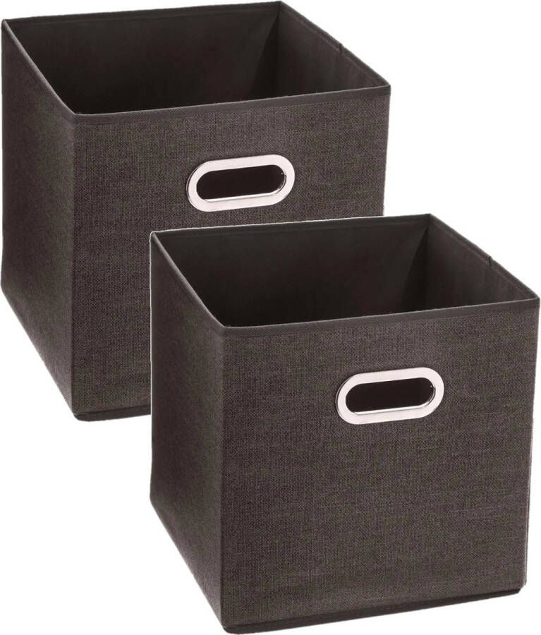 5five Set van 4x stuks opbergmand kastmand 29 liter bruin linnen 31 x 31 x 31 cm Opbergboxen Vakkenkast manden