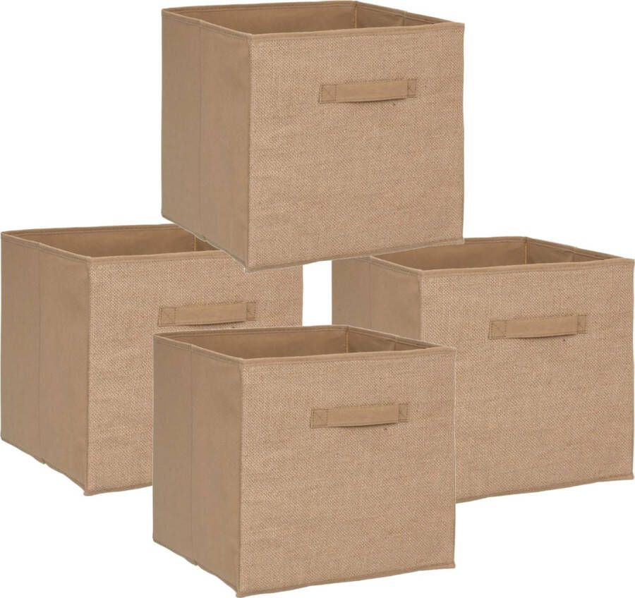 5five Set van 4x stuks opbergmand kastmand 29 liter bruin naturel jute 31 x 31 x 31 cm Opbergboxen Vakkenkast manden