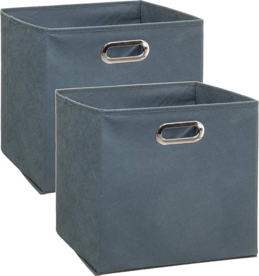 5five Set van 4x stuks opbergmand kastmand 29 liter grijsblauw linnen 31 x 31 x 31 cm Opbergboxen Vakkenkast manden