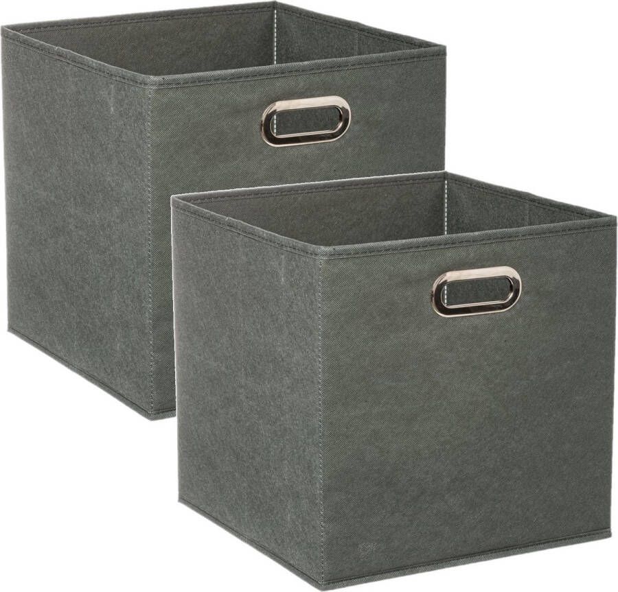 5five Set van 4x stuks opbergmand kastmand 29 liter grijsgroen linnen 31 x 31 x 31 cm Opbergboxen Vakkenkast manden