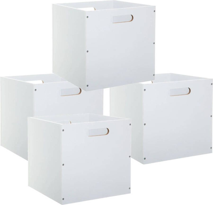 5five Set van 4x stuks opbergmand kastmand 29 liter wit van hout 31 x 31 x 31 cm Opbergboxen Vakkenkast manden