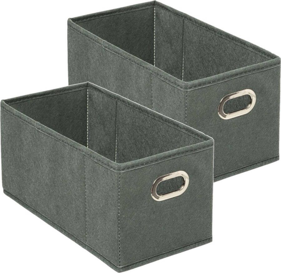 5five Set van 4x stuks opbergmand kastmand 7 liter grijsgroen linnen 31 x 15 x 15 cm Opbergboxen Vakkenkast manden