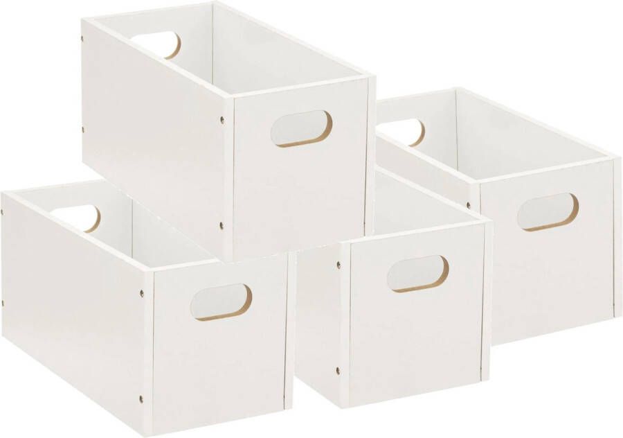 5five Set van 4x stuks opbergmand kastmand 7 liter wit van hout 31 x 15 x 15 cm Opbergboxen Vakkenkast manden