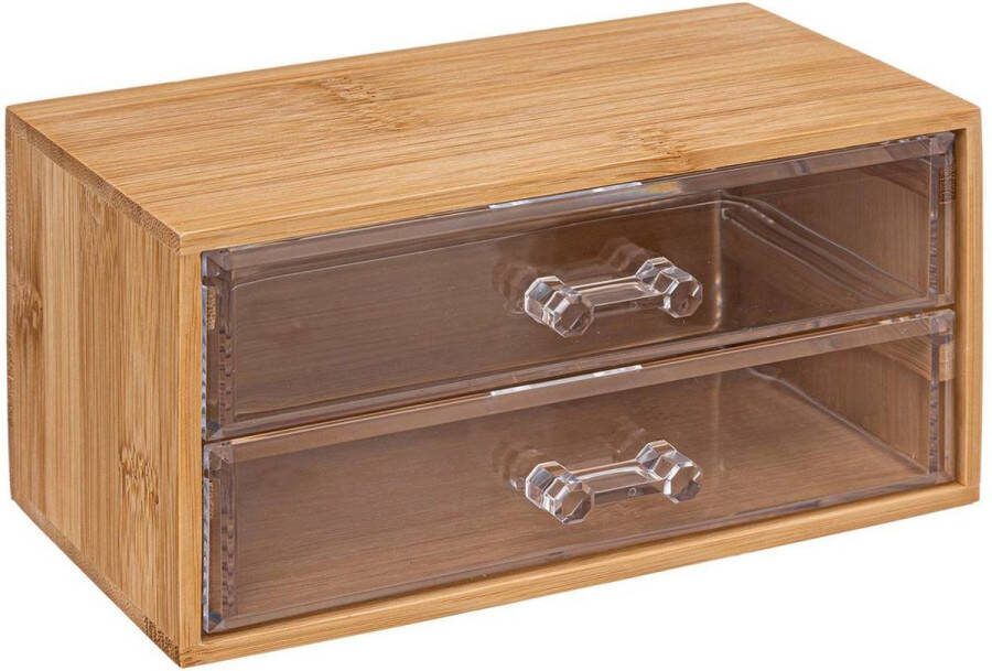 5Five sieraden make-up organizer 2 lades 19 x 12 cm rechthoek bamboe kunststof opbergen Make-up dozen