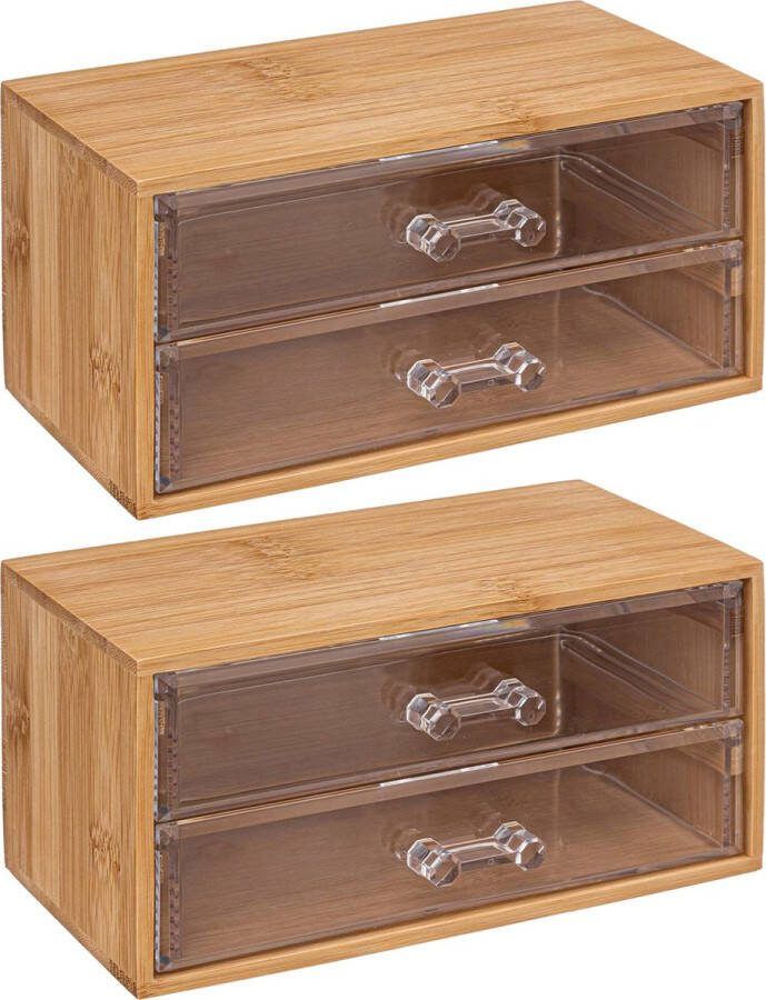 5five sieraden make-up organizer 2x stuks 2 lades 19 x 12 cm rechthoek bamboe kunststof