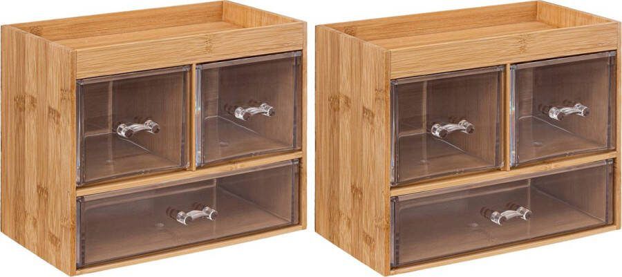 5five sieraden make-up organizer 2x stuks 3 lades 24 x 20 cm rechthoek bamboe kunststof