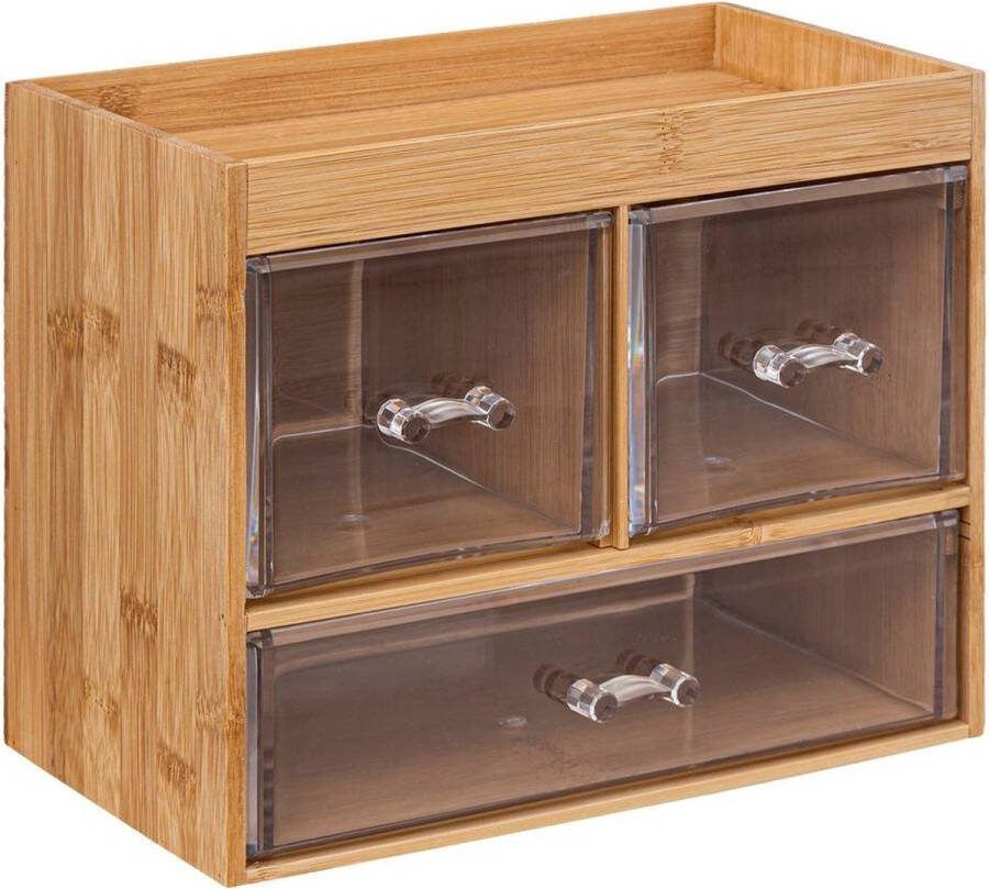 5Five sieraden make-up organizer 3 lades 24 x 20 cm rechthoek bamboe kunststof opbergen Make-up dozen
