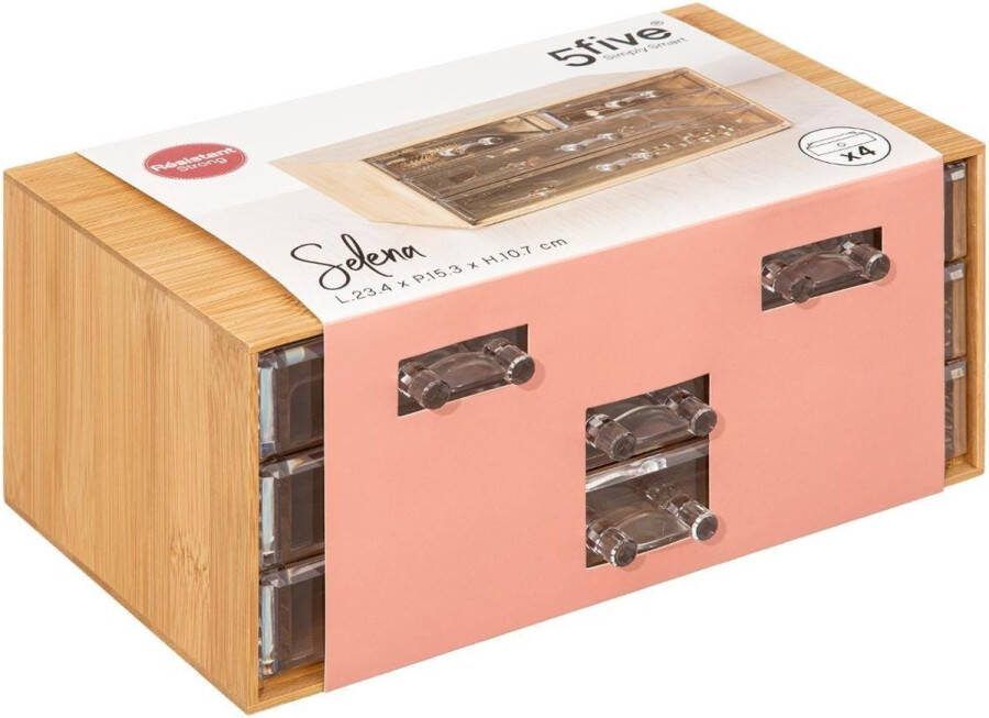 5Five sieraden make-up organizer 4 lades 24 x 11 cm rechthoek bamboe kunststof opbergen Make-up dozen
