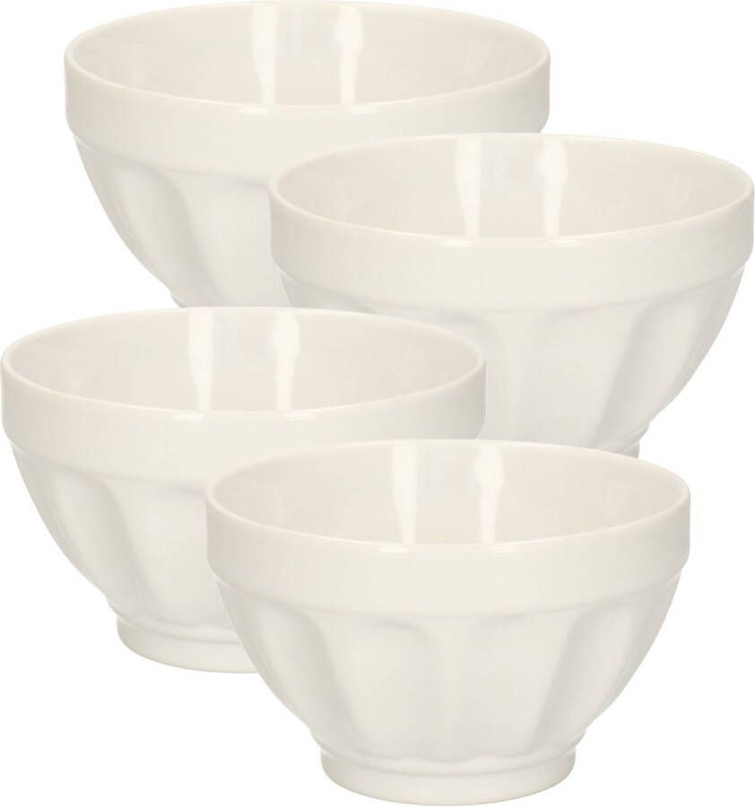 5five Soepkommen schaaltjes 4x Colorama keramiek D14 x H9 cm ivoor wit Stapelbaar Ribbels decoratie