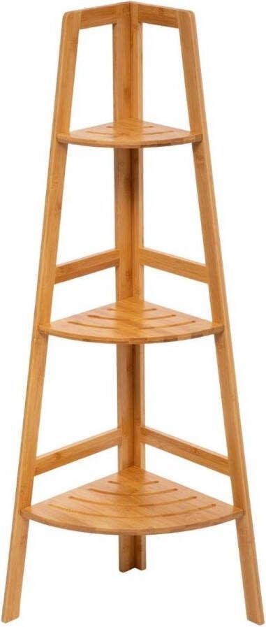 5five Staand Houten Badkamerrek Bamboe Hoekkast open opbergrek 103 cm hoog 3 legplanken voor in de hoek