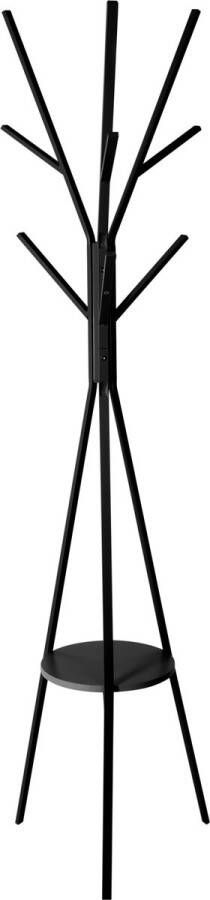 5five Staande kleerhanger Kapstok metaal hout 8 Haken Zwart H 180 cm