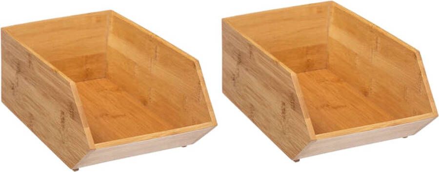 5Five Stapelbare opbergmand 1 vaks organizer 2x L18 x B31 x H12 cm bamboe hout lichtbruin Opbergmanden