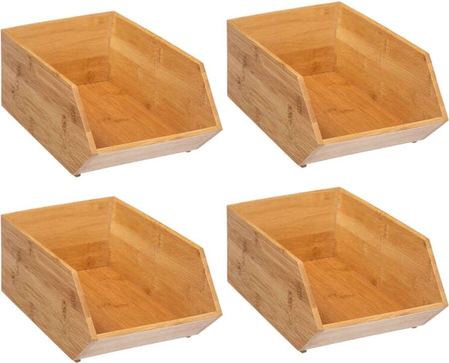5five Stapelbare opbergmand 1 vaks organizer 4x L18 x B31 x H12 cm bamboe hout lichtbruin