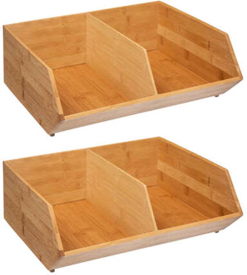 5five Stapelbare opbergmand 2 vaks organizer 3x L35 x B31 x H12 cm bamboe hout lichtbruin
