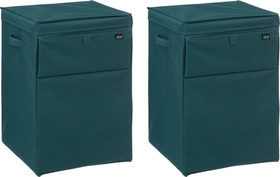 5five Stapelbare Wasmand Eureka 2x groen 65 liter 36 x 36 x 55 cm deksel ingooi klep