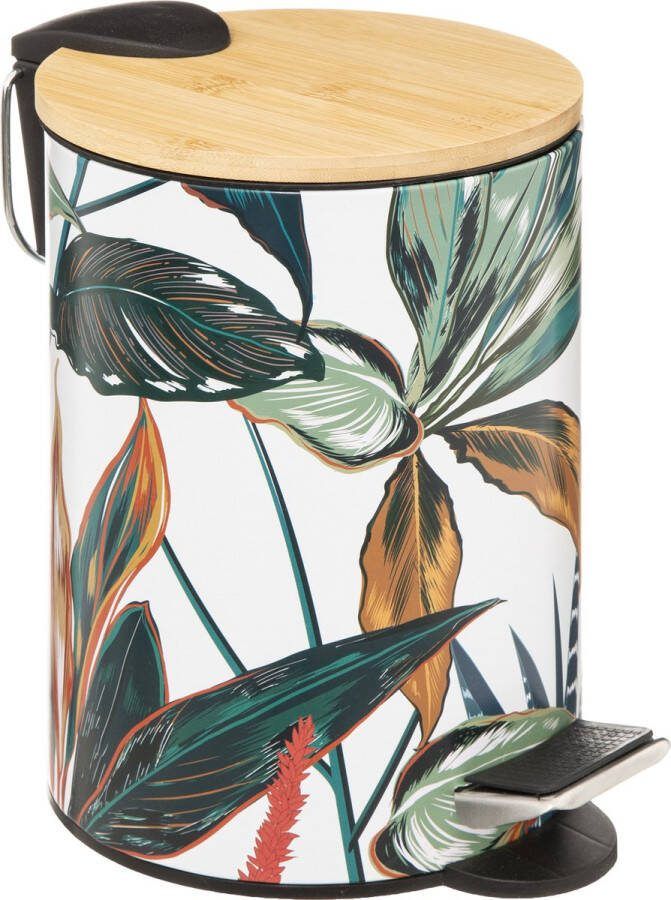 5Five Stijlvol & Compact Afvalemmer 3L met Bamboe Deksel Softclose Palawan