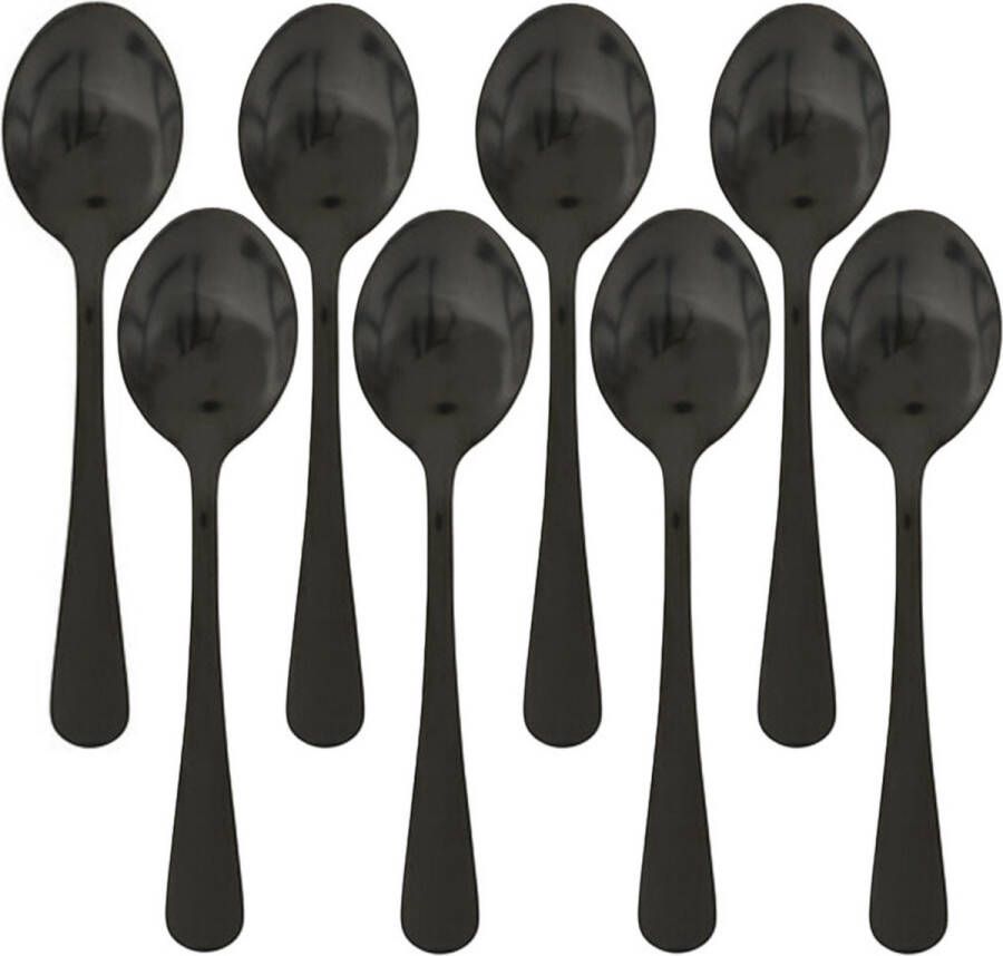 5five Theelepels dessertlepels koffielepels 8x Zwart 14 cm RVS