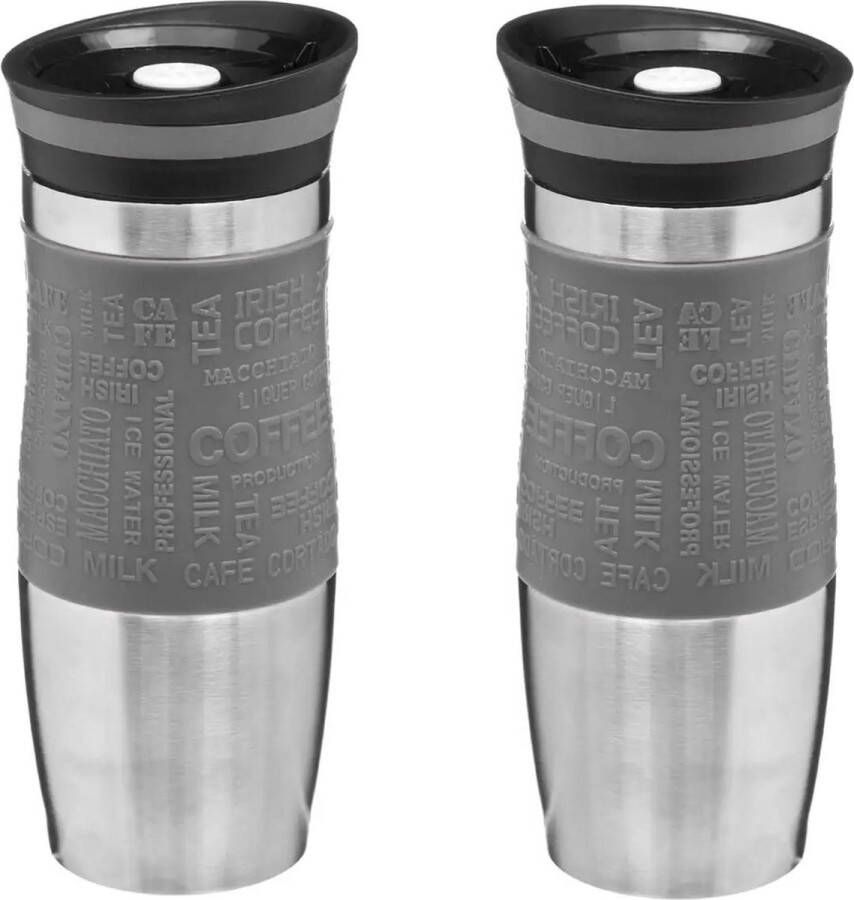 5Five 2x stuks Thermosbeker isolatie warmhoud Koffiebeker grijs 350 ml Thermosbeker