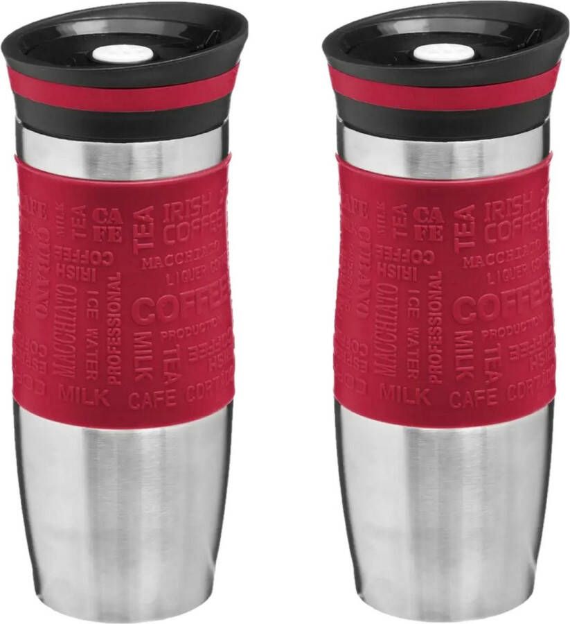 5Five 2x stuks Thermosbeker isolatie warmhoud Koffiebeker rood 350 ml Thermosbeker