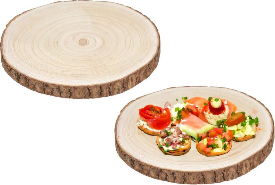 5Five Voedsel hapjes serveer plank boomschijf met schors 2x D28 cm rond Serveerschalen