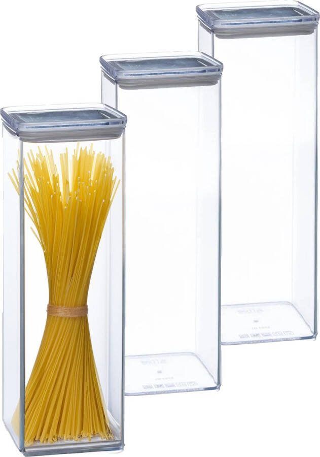 5five Voorraadpot 4x keuken voedsel kunststof 2000 ml luchtdichte deksel transparant 10 x 10 x 27 cm