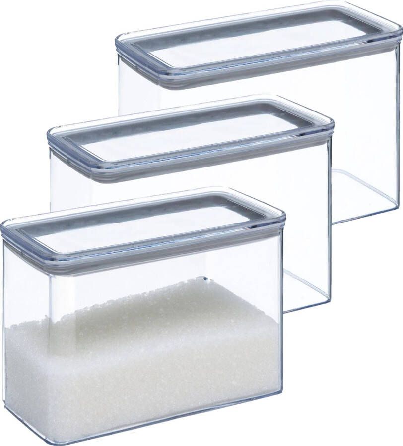 5five Voorraadpot 4x keuken voedsel kunststof 2000 ml luchtdichte deksel transparant 20 x 10 x 14 cm