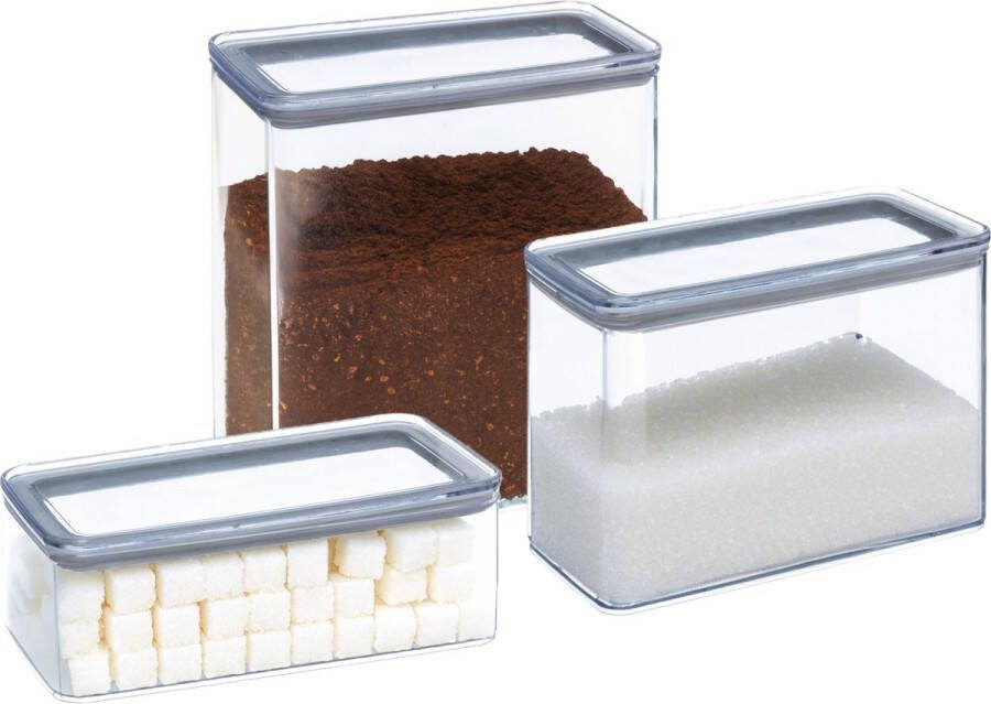 5five Voorraadpotten set 3x keuken voedsel kunststof 1000 2000 3000 ml luchtdicht deksel