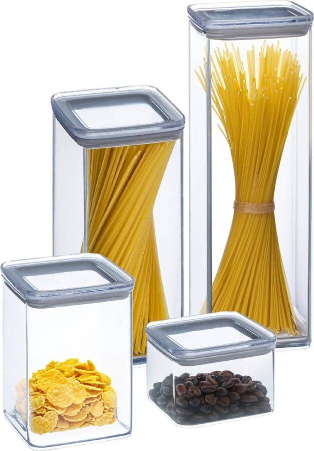 5five Voorraadpotten set 4x keuken voedsel kunststof 500 1000 1500 2000 ml luchtdicht