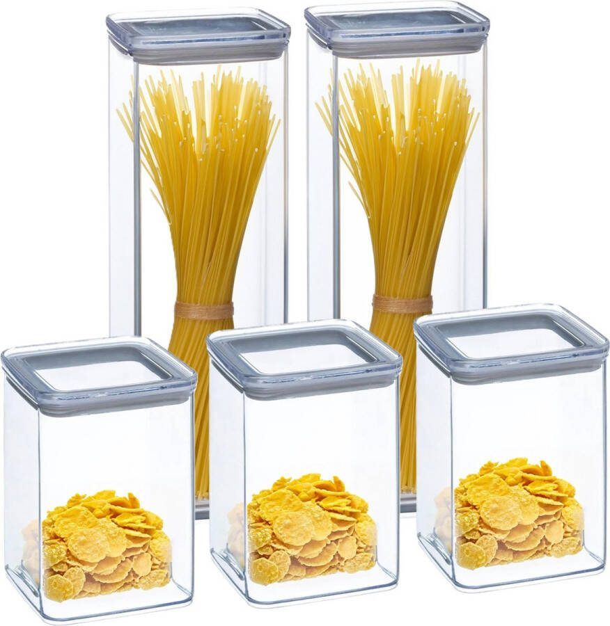 5five Voorraadpotten set 5x keuken voedsel kunststof 1000 2000 ml luchtdicht deksel